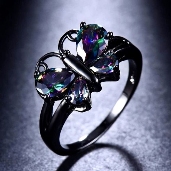 Gothic and Vintage style 925 Violet Sapphire Butterfly Ring - Women's Diamond - Picture 4 of 5